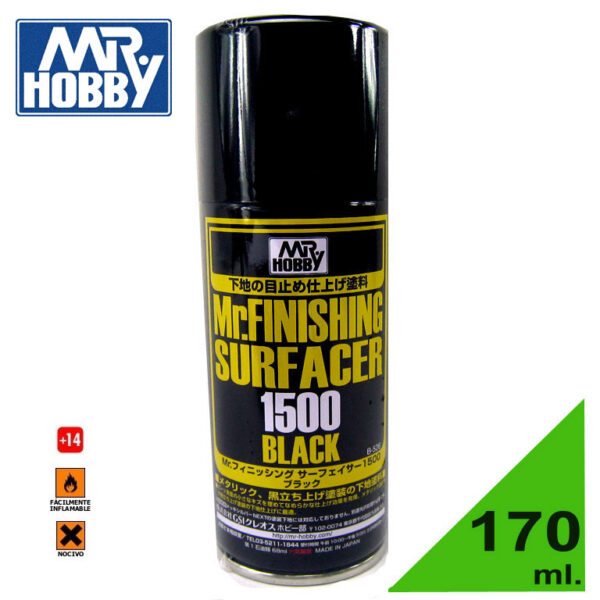 GUNZE B526 MR FINISHING SURFACER 1500 BLACK SPRAY - Imprimacióon negra (170 ml) Imprimación en spray para plástico y metal de acabado superfino.