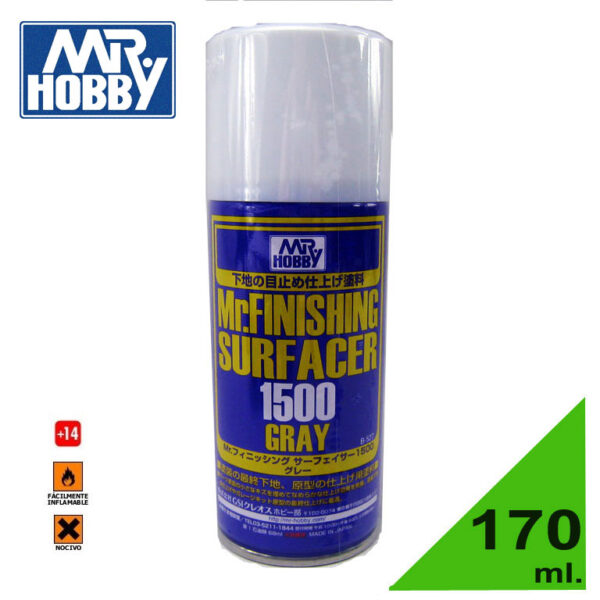 GUNZE B527 MR FINISHING SURFACER 1500 GREY SPRAY - Imprimación gris (170 ml) Imprimación en spray para plástico y metal de acabado superfino.