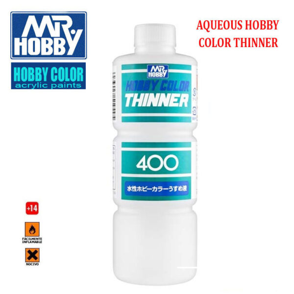 T111 MR HOBBY COLOR THINNER 400 Disolvente específico para la gama de acrílicos Aqueous Hobby Color.