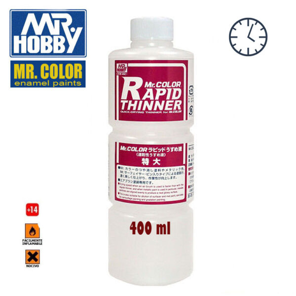 T117 MR COLOR RAPID THINNER 400 -Disolvente para esmaltes Disolvente específico para colores metalizados de la gama de esmaltes MR.COLOR.