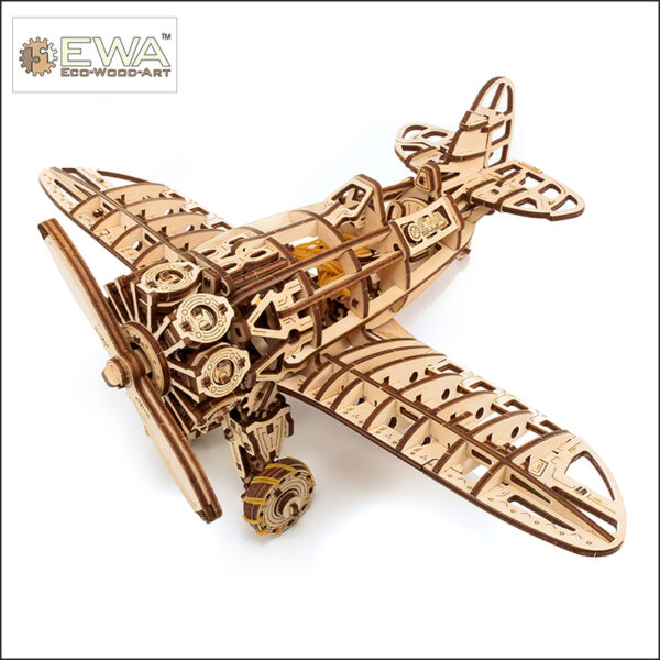 eco wood art Avión Polikarpov I-16 Kit mecánico de construcción en madera con las piezas precortadas y numeradas.