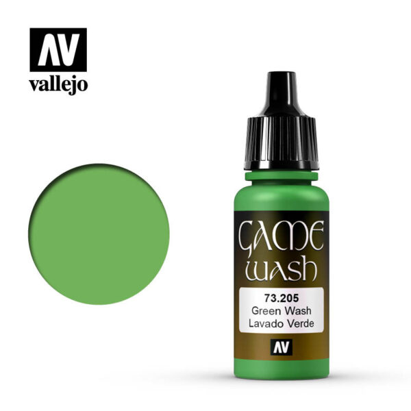 73205 Game Wash Green - Lavado Verde Los lavados, formulados con una nueva resina, se utilizan para crear sombras y realizar aplicaciones de los colores por capas.