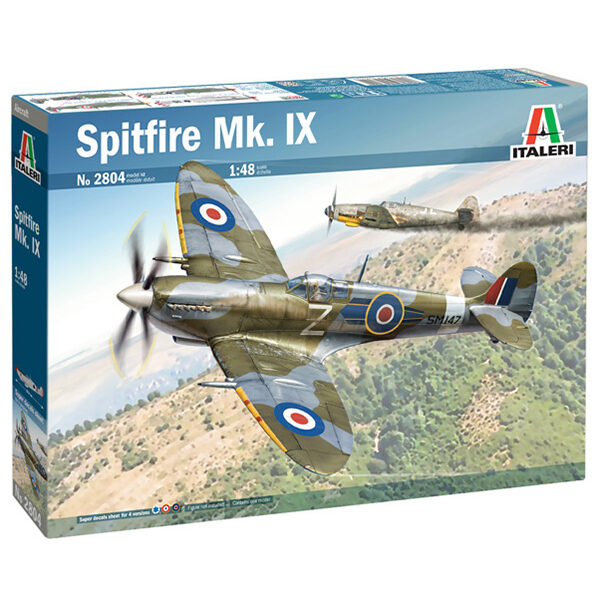 italeri 2804 Spitfire Mk.IX Kit en plástico para montar y pintar. Hoja de calcas con 4 decoraciones