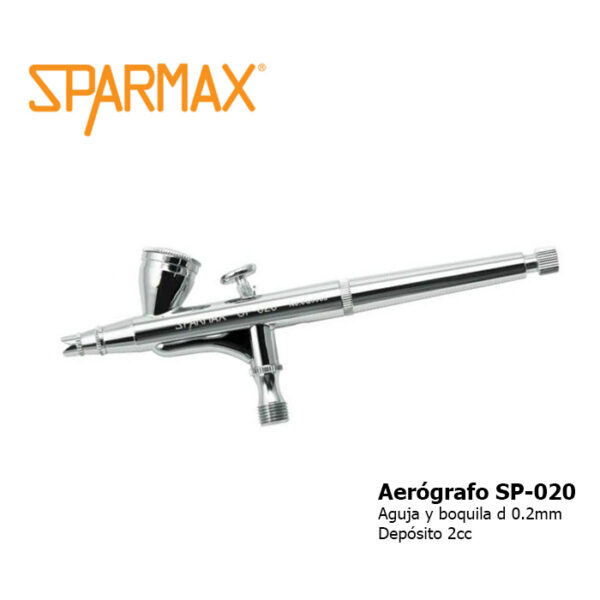 Aerógrafo Sparmax SP-020 Aerógrafo de doble acción, con regulador. Depósito de gravedad fijo de 2 ml Boquilla y aguja 0,2 mm