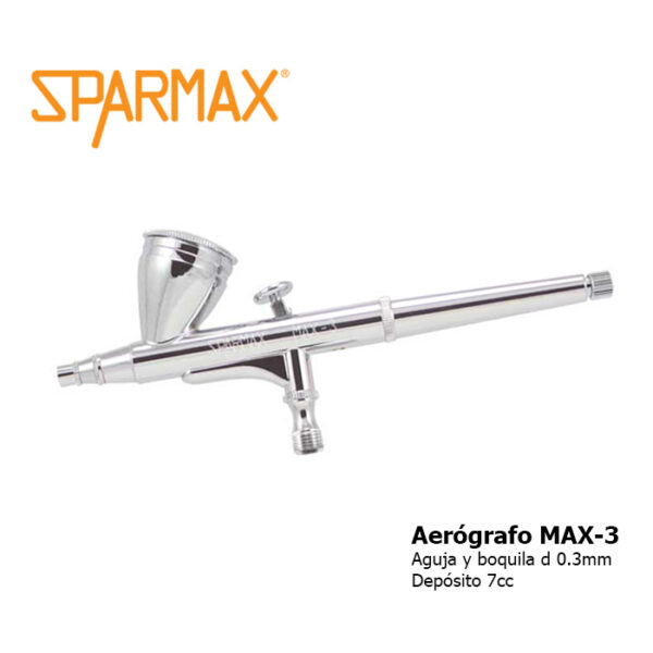 Aerógrafo Sparmax MAX-3 Aerógrafo de doble acción, con regulador de recorrido de aguja.