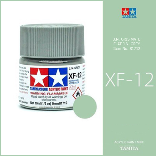 tamiya acrylic mini XF-12 Flat J.N. Grey - J.N. Gris Mate 10ml