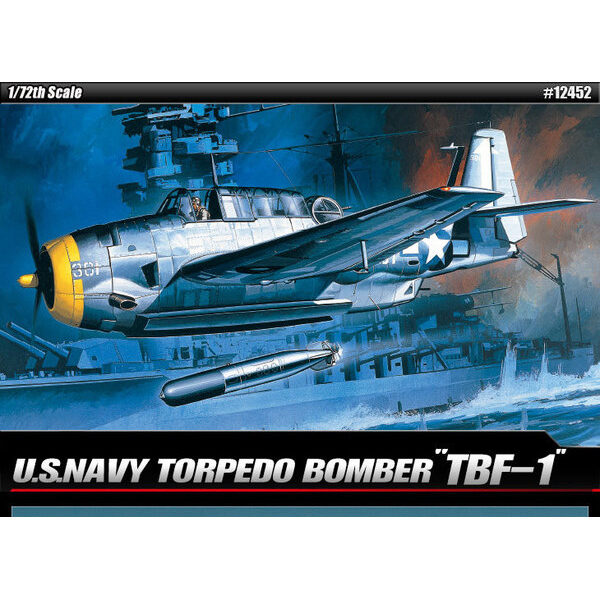 academy 12452 USN Torpedo Bomber Grumman TBF-1 Avenger Kit en plástico para montar y pintar un TBF-1 Avenger americano de la 2ªGM.