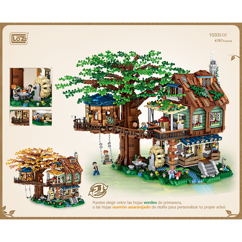 Loz Mini 1033 Tree House 4761 pcs Construye la casa del árbol con un detallado interior. Incluye 4 mini figuras para representar la familia que la habita.