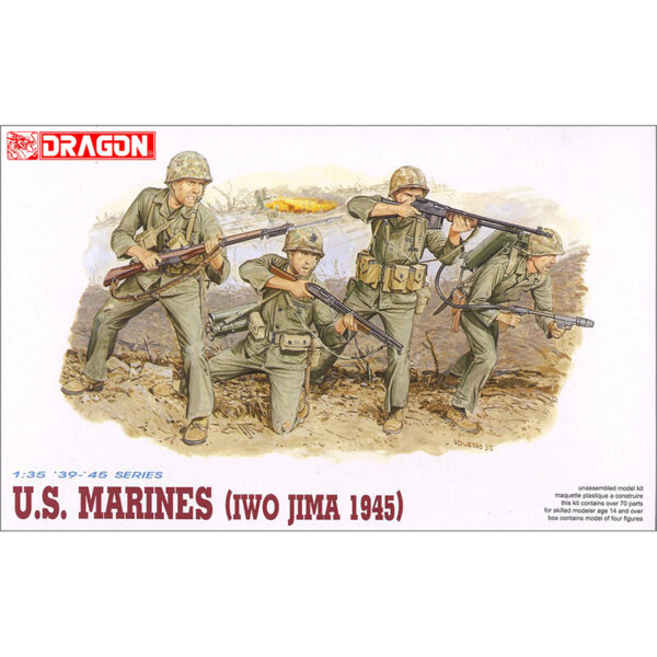 Dragon 6038 U.S. Marines ( Iwo Jima 1945 ) Kit en plástico para montar y pintar. Incluye 4 figuras de Marines americanos en Iwo Jima 1945.