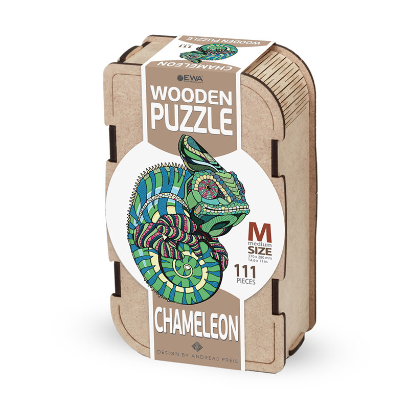 EWA Puzzle Camaleón (M) Rompecabezas de madera a color con piezas de formas inusuales para un montaje más divertido y emocionante.