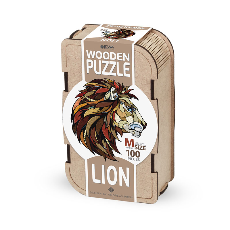 EWA Puzzle León (M) Rompecabezas de madera a color con piezas de formas inusuales para un montaje más divertido y emocionante.