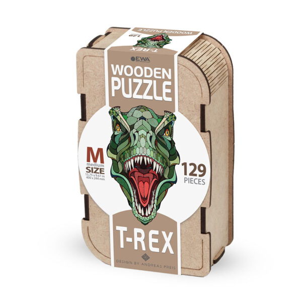 EWA Puzzle T-Rex (M) Rompecabezas de madera a color con piezas de formas inusuales para un montaje más divertido y emocionante.