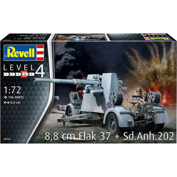 Revell 03325 German 8,8cm FLAK & Sd.Anh. 202 Kit en plástico para montar y pintar. Incluye cañón, carro de transporte y telémetro