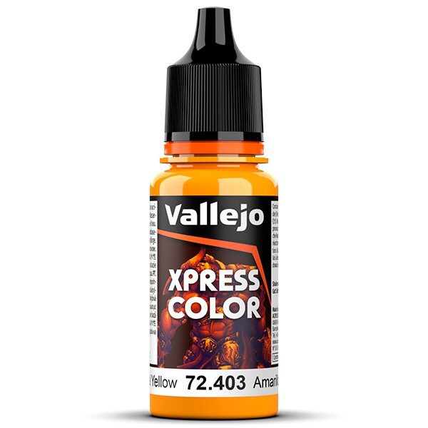 acrylicos vallejo 72403 Imperial Yellow - Amarillo Imperial Xpress Color, colores mates de formulación específica que permiten pintar las miniaturas de una forma fácil y rápida.