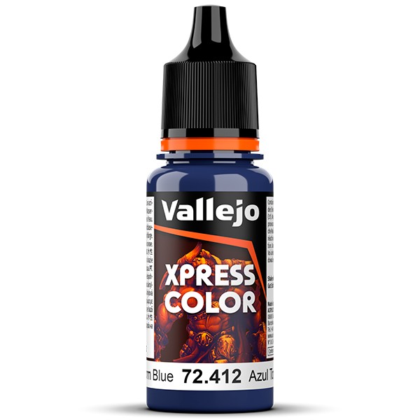 vallejo acrylics 72412 Storm Blue - Azul Tormenta Xpress Color, colores mates de formulación específica que permiten pintar las miniaturas de una forma fácil y rápida.