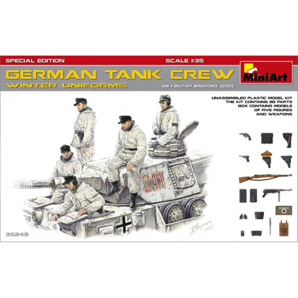 miniart 35249 German Tank Crew in Winter Uniforms Kit en plástico para montar y pintar. Incluye cinco figuras de tanquistas alemanes en uniforme de invierno. Escala 1/35