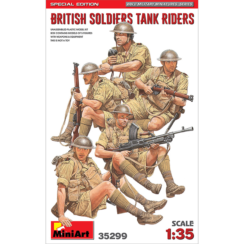 miniart 35299 British Soldiers Tank Riders Kit en plástico para montar y pintar. Incluye cinco figuras de infantería británica con equipo.
