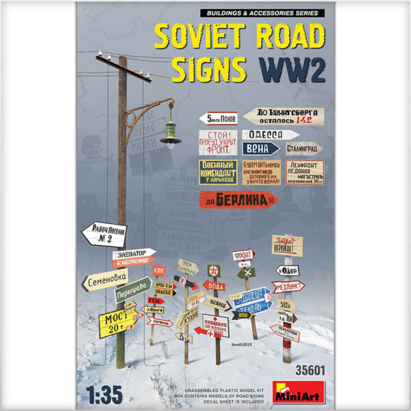 miniart 35601 Soviet Road Signs WW2 kit en plástico para montar y pintar señales de carretera soviéticas de la 2ªGM.