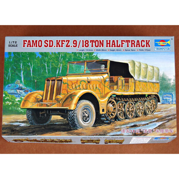 trumpeter 07203 Sd.Kfz.9 18 ton Famo Early Type Kit en plástico para montar y pintar. Incluye cadenas por eslabones individuales y cadena en banda de goma.
