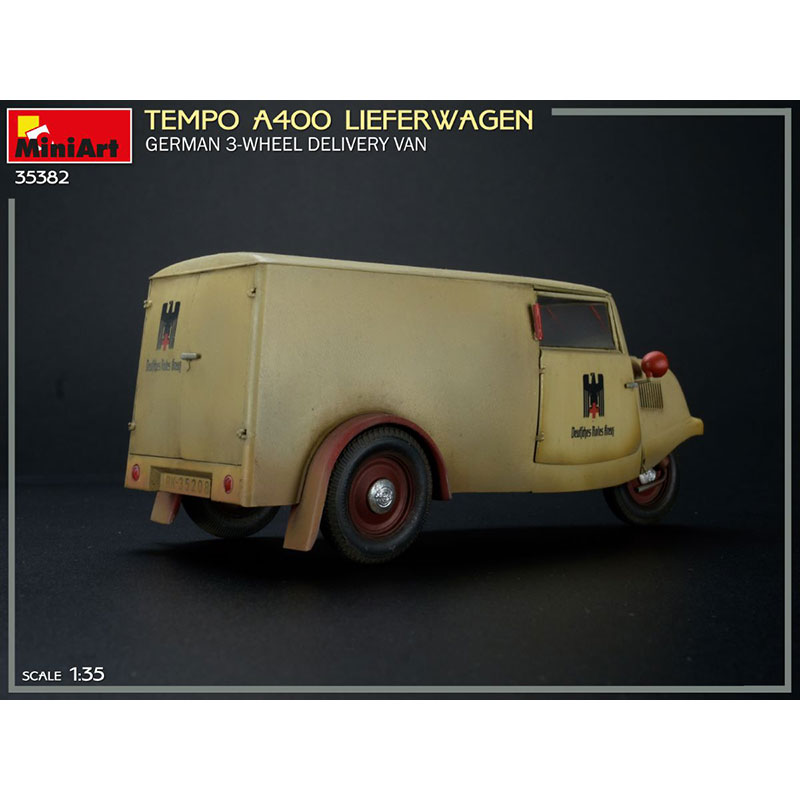 miniart 35382 Tempo A400 Lieferwagen. German 3-Wheel Delivery Van Kit en plástico para montar y pintar. Incluye piezas en fotograbado y detalle del motor.