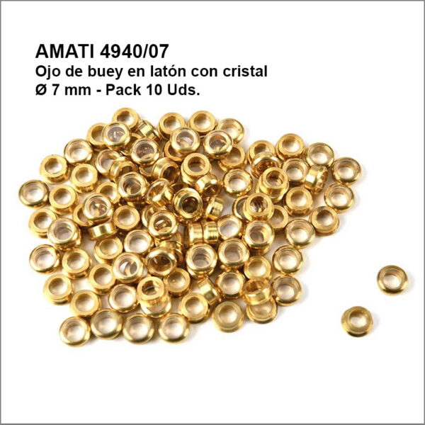 amati model- 4940/07 Ojo de buey en latón con cristal Ø 7 mm (10 Uds.)