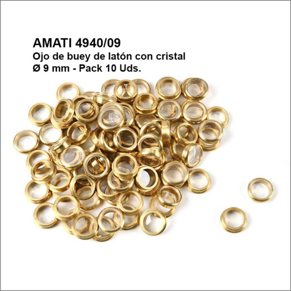 amati model 4940/09 Ojo de buey en latón con cristal Ø 9 mm (10 Uds.)