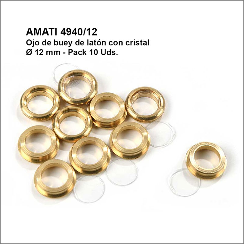 amati model 4940/12 Ojo de buey en latón con cristal Ø 12 mm (10 Uds.)