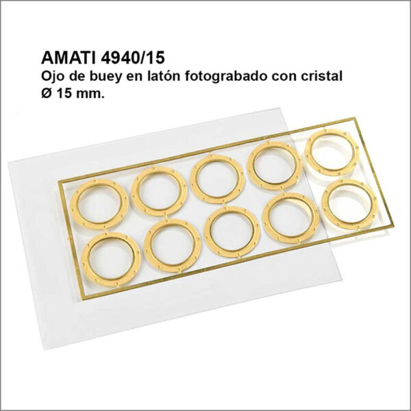 amati model 4940/15 Ojo de buey en latón con cristal Ø 15 mm (10 Uds.)