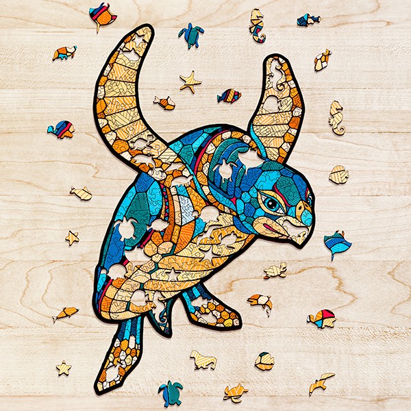 EWA Puzzle Tortuga (L) Rompecabezas de madera a color con piezas de formas inusuales para un montaje más divertido y emocionante.