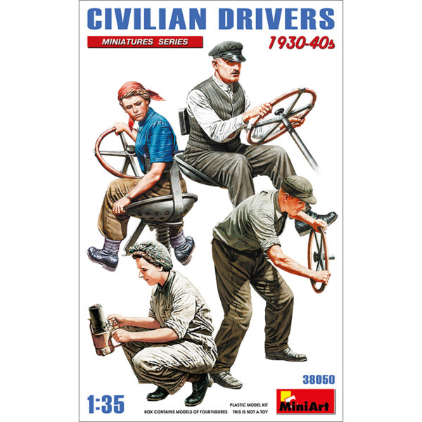 miniart 38050 Civilians Drivers 1930´s-40´s Kit en plástico para montar y pintar. Incluye 4 figuras de civiles conduciendo y manteniendo vehículos en los años 30/40.