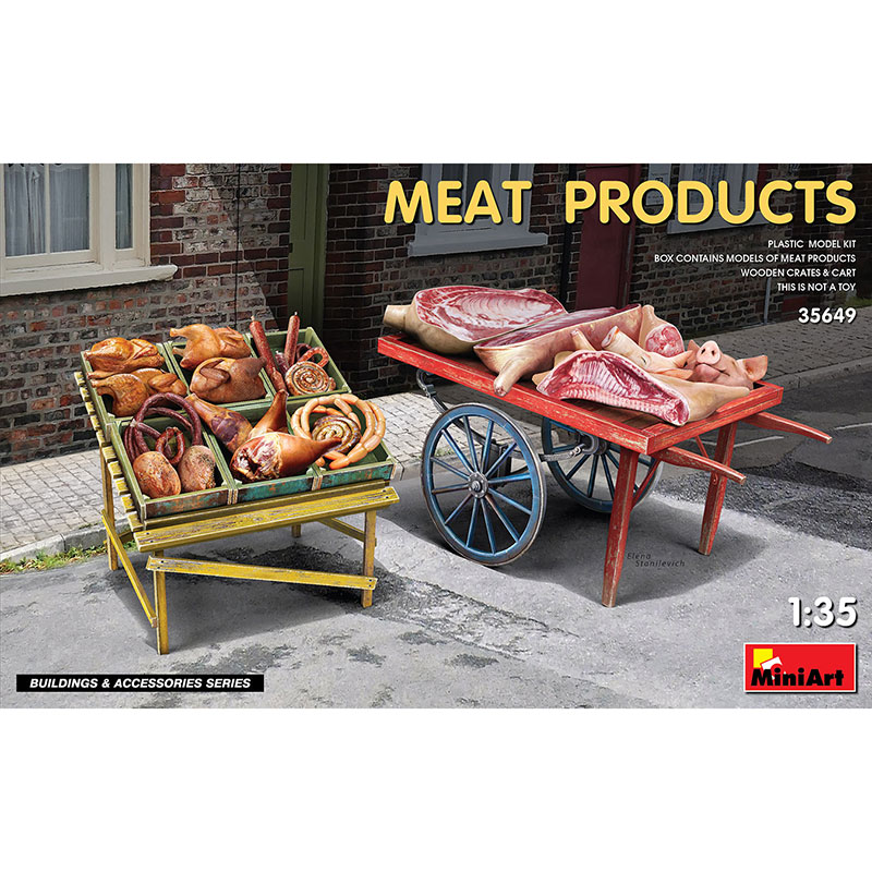 miniart 35649 Market Cart with Meat Procucts kit en plástico para montar y pintar.