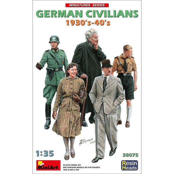 miniart 38075 German Civilians 1930´s-40´s 1/35 Kit en plástico para montar y pintar. Incluye 5 figuras de civiles alemanes en los años 30/40. Cabezas en resina.
