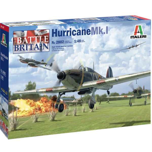 italeri 2802 Hawker Hurrikane Mk.I 1/48 Kit en plástico para montar y pintar, incluye piezas en fotograbado. Hoja de calcas con 4 decoraciones de la Batalla de Inglaterra.