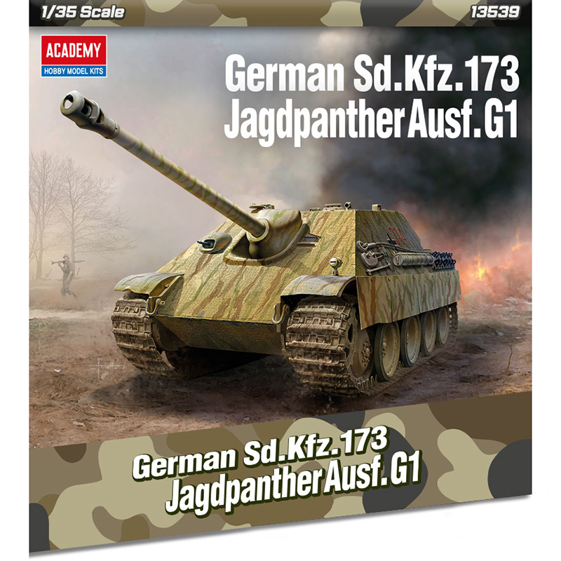 academy 13539 German Sd.Kfz. 173 Jagdpanther Ausf.G1 Kit en plástico para montar y pintar. Incluye piezas en fotograbado. Cadenas por tramo y eslabón.