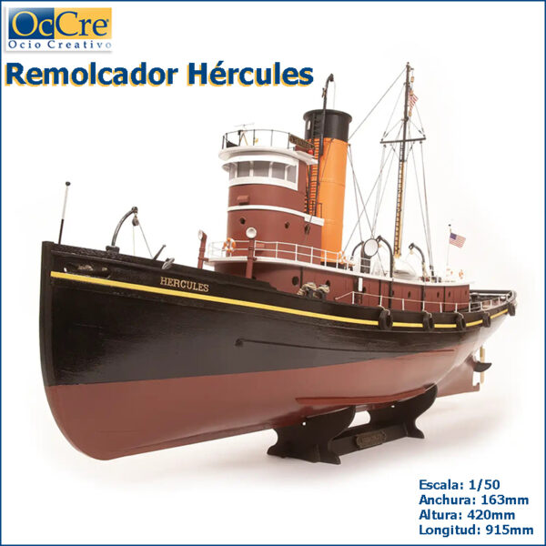 occre 61002 Remolcador Hércules 1/50 Kit de construcción tradicional en madera, piezas principales en tablero precortado por láser, maderas, piezas de latón y fundición. Modelo estático, con posibilidad de hacerlo RC.