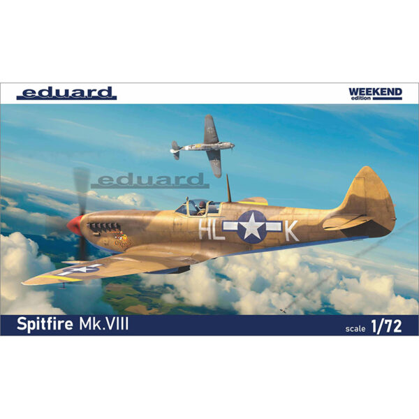 eduard 7462 Spitfire Mk. VIII Weekend Edition Kit en plástico para montar y pintar en la serie Weekend Edition de Eduard. Hoja de calcas con 4 decoraciones. Escala 1/72