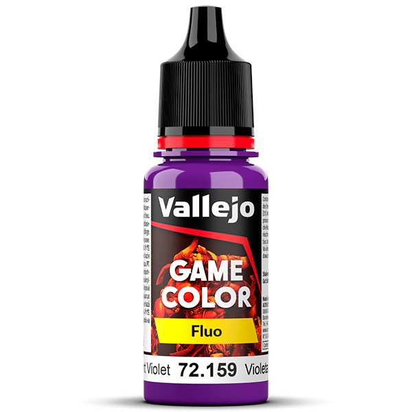 vallejo game color 72159 Violeta Fluorescente - Fluorescent Violet La gama de colores fluorescentes es óptima para aplicar efectos especiales de iluminación en las figuras, vehículos y escenarios.