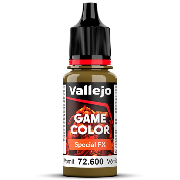 vallejo game color 72600 Vómito - Vomit Special La gama Special FX se ha desarrollado para poder reproducir diferentes efectos orgánicos como sangre, bilis, vómito o de desgaste como verdín, óxido o corrosión sobre nuestras miniaturas, vehículos y escenarios. 