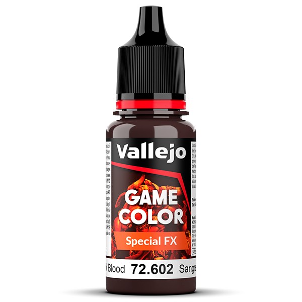 vallejo game color 72602 Sangre Espesa - Thick Blood La gama Special FX se ha desarrollado para poder reproducir diferentes efectos orgánicos como sangre, bilis, vómito o de desgaste como verdín, óxido o corrosión sobre nuestras miniaturas, vehículos y escenarios.