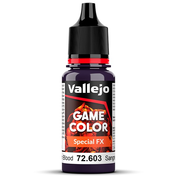 vallejo game color 72603 Sangre Demoniaca - Demon Blood La gama Special FX se ha desarrollado para poder reproducir diferentes efectos orgánicos como sangre, bilis, vómito o de desgaste como verdín, óxido o corrosión sobre nuestras miniaturas, vehículos y escenarios.