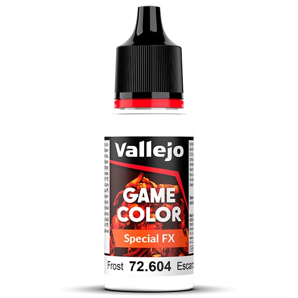 vallejo game color 72604 Escarcha - Frost La gama Special FX se ha desarrollado para poder reproducir diferentes efectos orgánicos como sangre, bilis, vómito o de desgaste como verdín, óxido o corrosión sobre nuestras miniaturas, vehículos y escenarios.