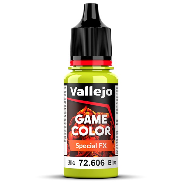 vallejo game color 72606 Bilis - Bile La gama Special FX se ha desarrollado para poder reproducir diferentes efectos orgánicos como sangre, bilis, vómito o de desgaste como verdín, óxido o corrosión sobre nuestras miniaturas, vehículos y escenarios.
