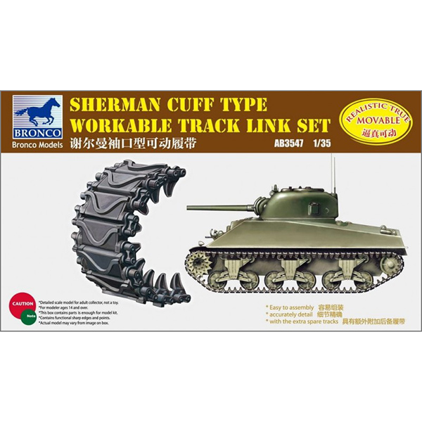 bronco model ab3547 Sherman Cuff Type Workable track link set Cadenas articuladas en plástico inyectado, permanecen articuladas.