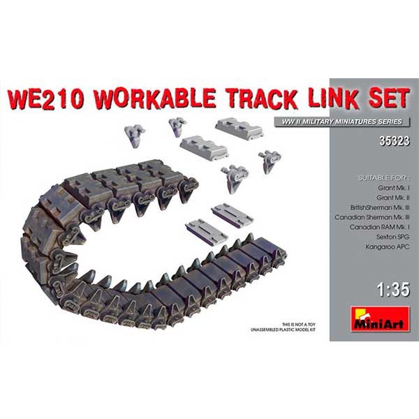 miniart 35323 WE210 Wokable Track Link Set Kit en plástico para montar cadenas articuladas por eslabón a eslabón para la familia de carros Sherman utilizados por Gran Bretaña y la Commonwealth. Escala 1/35