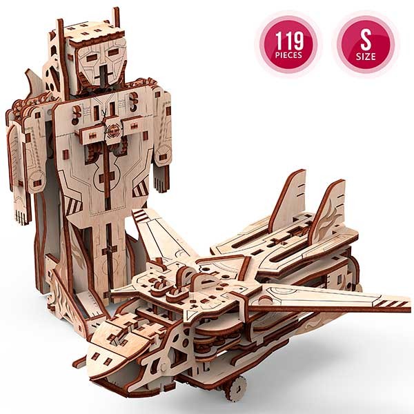 Transformer Robot Avión Kits de construcción en madera contrachapada de alta calidad con las piezas precortadas. Fácil montaje sin pegamento, un gran entretenimiento para toda la familia.