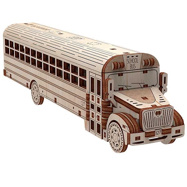 Autobús Escolar Kits de construcción en madera contrachapada de alta calidad con las piezas precortadas. Fácil montaje sin pegamento, un gran entretenimiento para toda la familia.