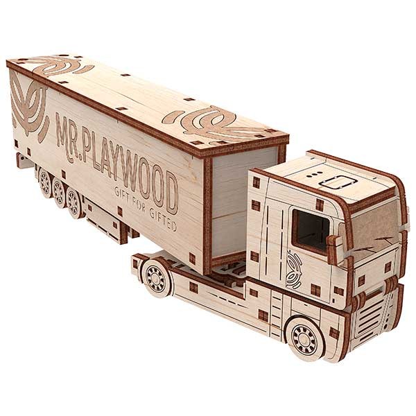 Mr Playwood 610110 Camión pesado con Trailer Kits de construcción en madera contrachapada de alta calidad con las piezas precortadas. Fácil montaje sin pegamento, un gran entretenimiento para toda la familia.