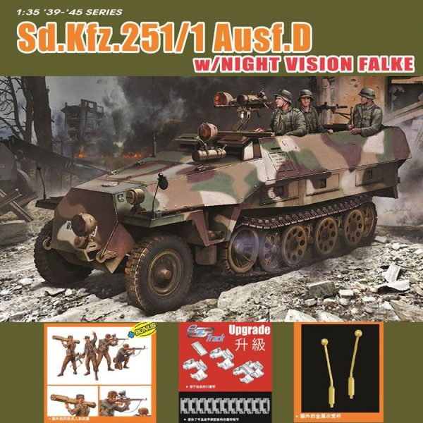 DRAGON 6984 Sd.Kfz.251/1 Ausf.D w/Night Vision Falke 1/35 Kit en plástico para montar y pintar. Incluye fotograbado, cadenas por eslabones y 4 figuras.