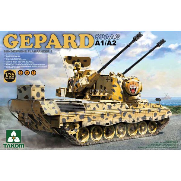 takom 2044 Gepard SPAAG A1/A2 1/35 Bundeswehr Flakpanzer 1 Kit en plástico para montar y pintar. Incluye fotograbado y cadenas por eslabones. Calcas con 8 decoraciones.