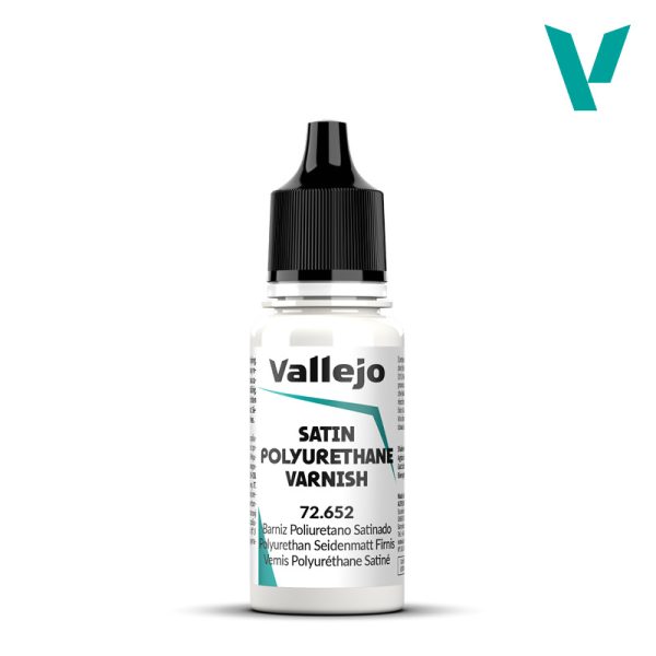 72652 Barniz Poliuretano Satinado 18ml Barniz permanente y muy resistente, seca al tacto en una hora. Aplicar a pincel o a aerógrafo sin necesidad de diluir. Limpiar con agua y jabón. Presentación en botella de 18 ml.